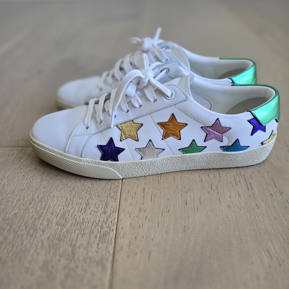 Yves Saint Laurent White Sneakers with Multicolor Stars
